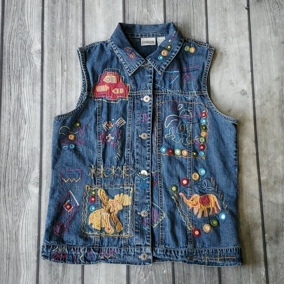 Y2K Chicos Denim Embroidered Vest Size 1 Medium - Picture 1 of 4